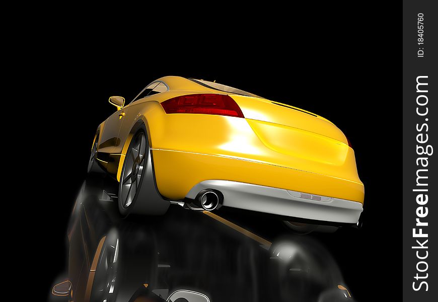 3d yellow sport car on a black background