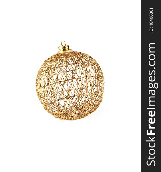 New Years decorative gold ball isolated on white background. New Years decorative gold ball isolated on white background