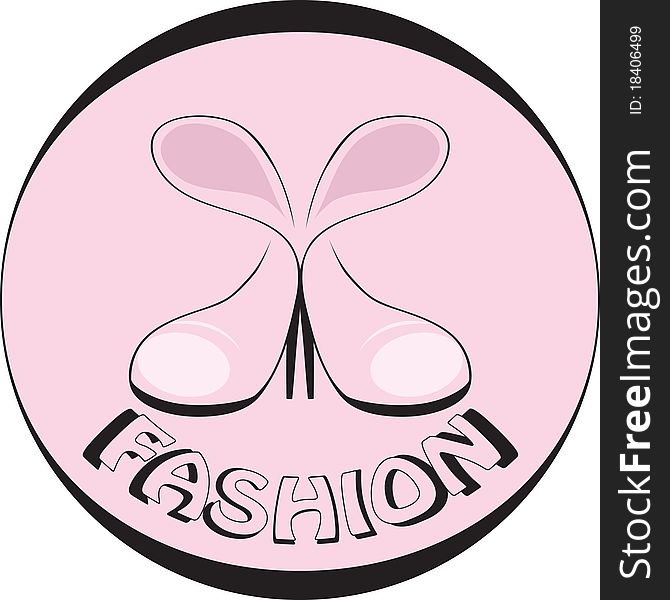 A logotype of fashionable shoes is in black and pink colors