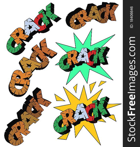 Collection of the lettering CRACK in different comic styles. Also available as EPS-file. Collection of the lettering CRACK in different comic styles. Also available as EPS-file