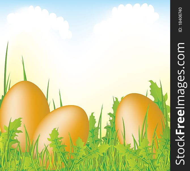 Easter eggs in the grass, illustrated