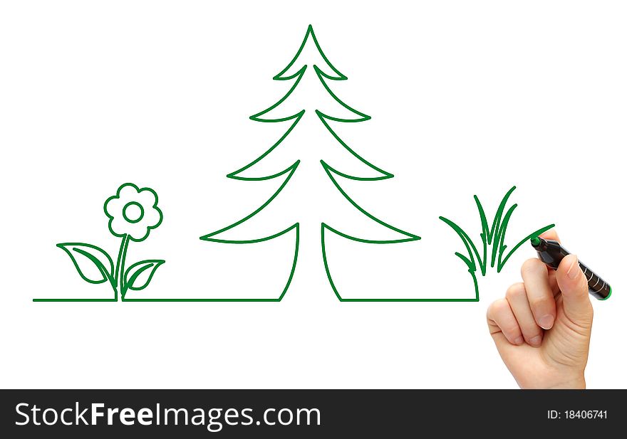 Hand drawing tree and flower icon