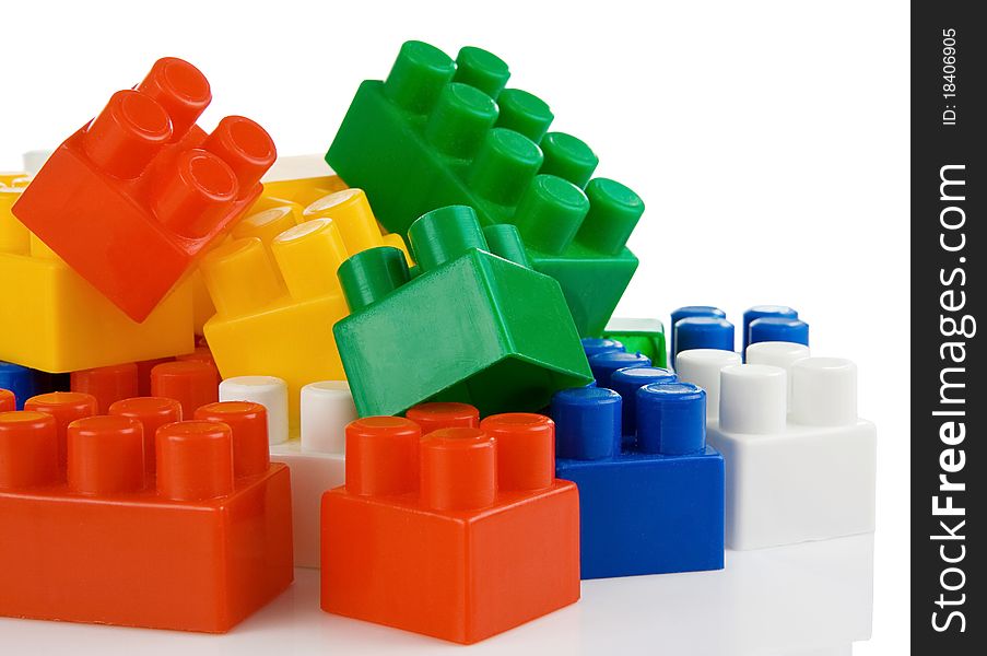 Colorful Plastic Toys Bricks Isolated On White