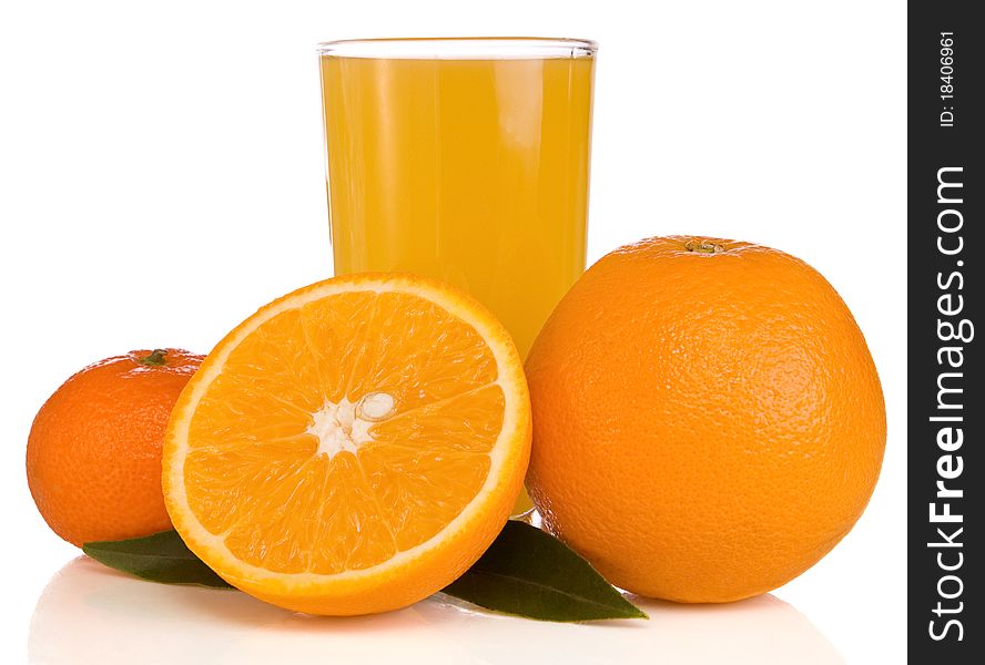 Juice And Orange On White Isolated On White