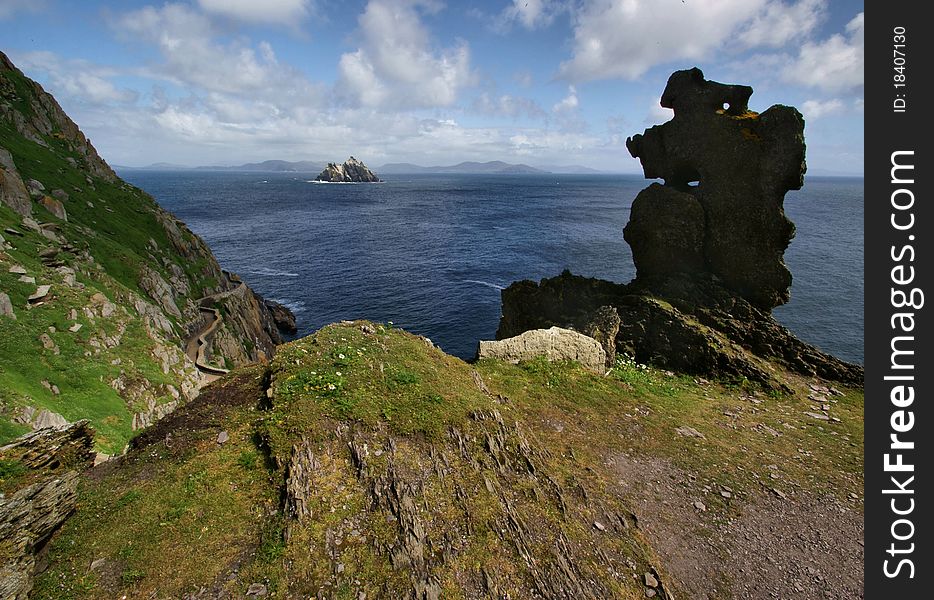 The 'Wailing Woman' rock formation on the island of Skellig Michael, County Kerry, Ireland. The 'Wailing Woman' rock formation on the island of Skellig Michael, County Kerry, Ireland.
