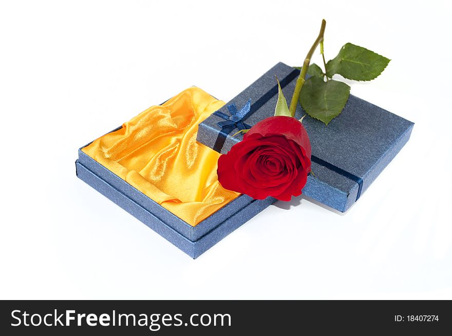 Luxury gift box - blue, gold and rose flower