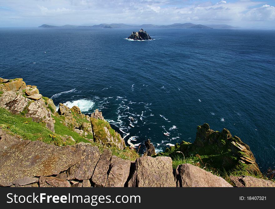 View of Little Skellig and Irish mainland taken from the island of Skellig Michael, County Kerry, Ireland. View of Little Skellig and Irish mainland taken from the island of Skellig Michael, County Kerry, Ireland.