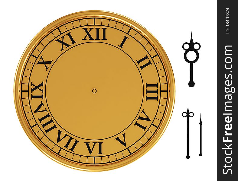 3d antique old clock on white background