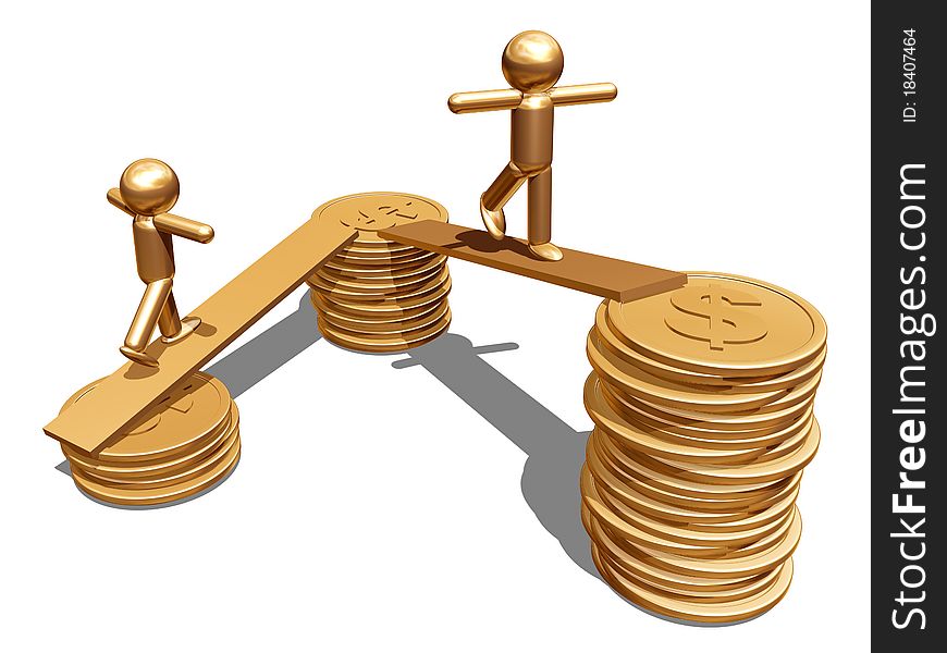 3d illustration of man going up and coins