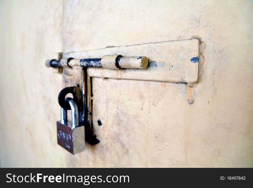 Photo of door with lock mechanism. Photo of door with lock mechanism