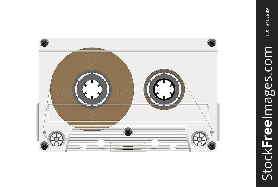 Compact cassette tape on a white background is shown in the picture. Compact cassette tape on a white background is shown in the picture