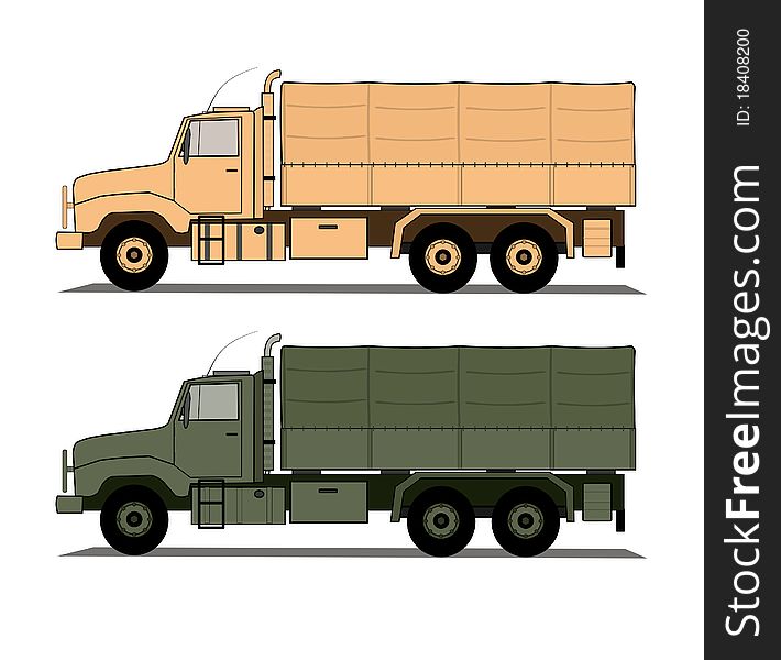 A illustration of heavy army trucks.