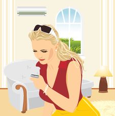 Young Woman With A Mobile Telephone In The Room Stock Images Young Woman With A Mobile Telephone In The Room Stock Images