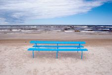 Blue Bench On The Beach Stock Photo Blue Bench On The Beach Stock Photo