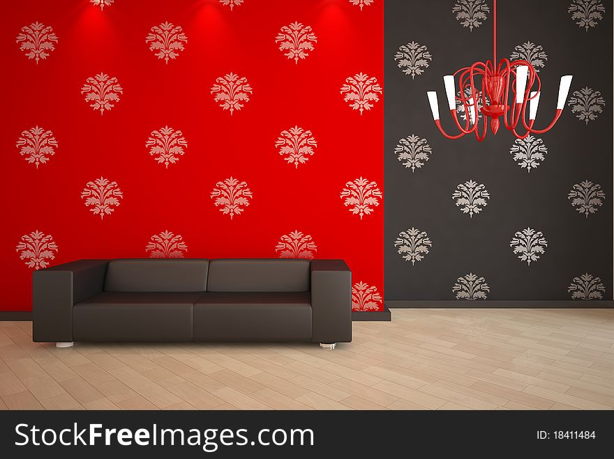 Red interior composition with furniture