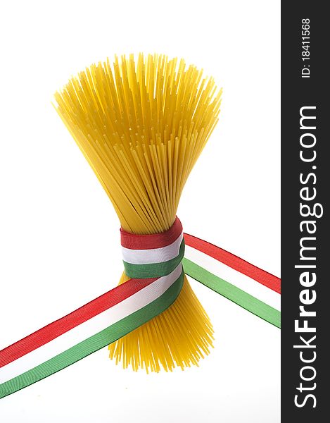 Bunch of spaghetti with italian flag. Bunch of spaghetti with italian flag