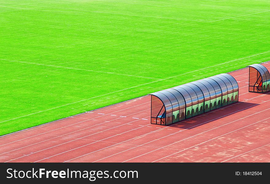 Coach and reserve bench near the field