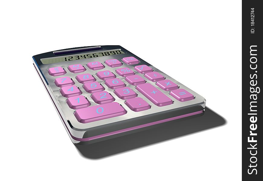 Calculator with pink buttons on a white background