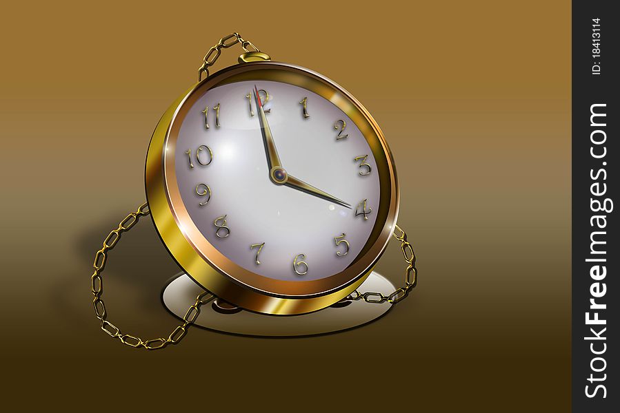 We see a gold watch with a chain on a light background. We see a gold watch with a chain on a light background