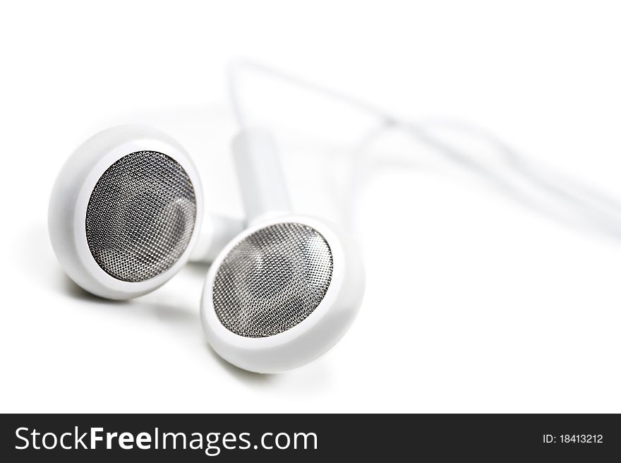 White Earphones On A White Background