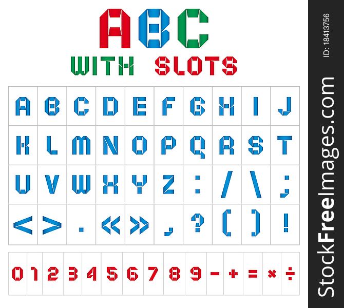 ABC Font With Slots, Color On White Background