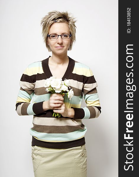 Portrait of attractive woman with flowers