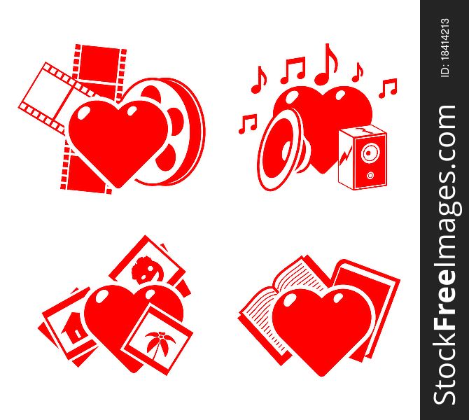 Set of the stylised hearts on a hobby theme.