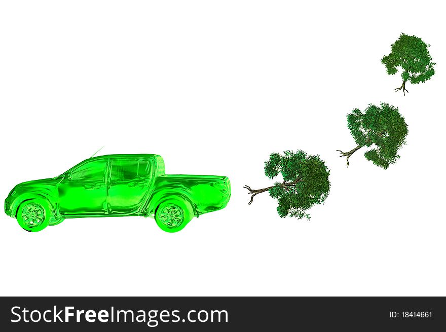 Enviromental hybrid car eco concept 3d pollution render. Enviromental hybrid car eco concept 3d pollution render