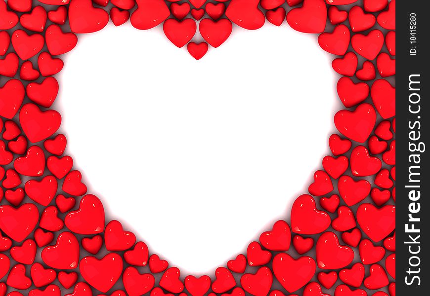 Hearts background isolated on white with shadow