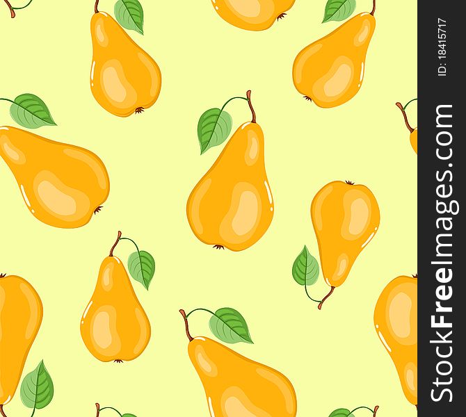 Seamless pears pattern. On the yellow. Vector background.