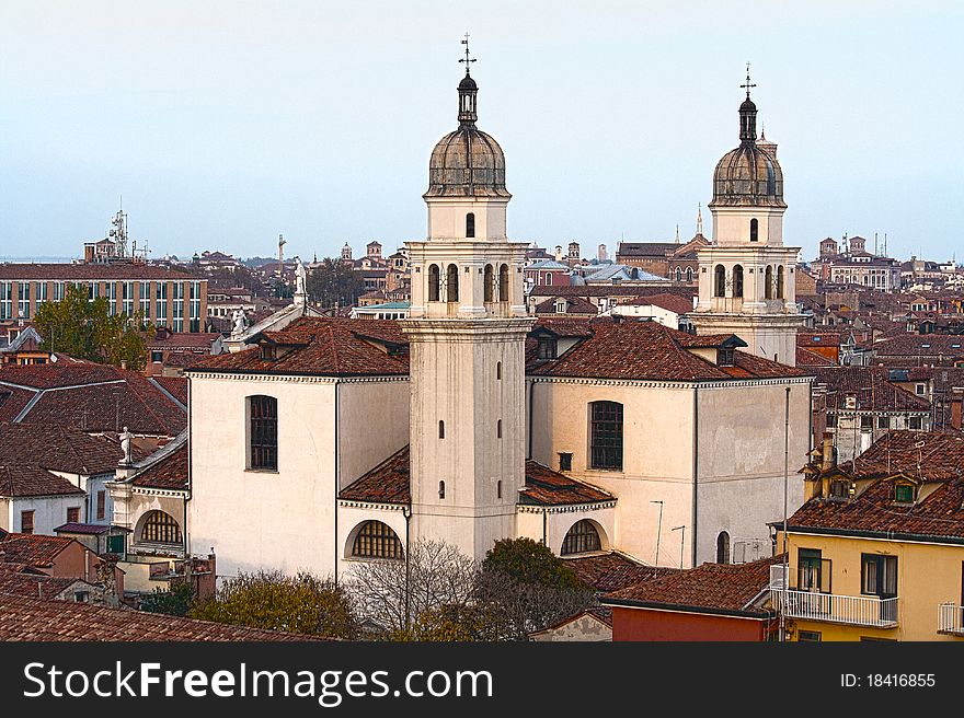 The part of Venice from the roof. Like most of Italy, churches are impressive landmarks in the towns and Venice is no exception. The part of Venice from the roof. Like most of Italy, churches are impressive landmarks in the towns and Venice is no exception.