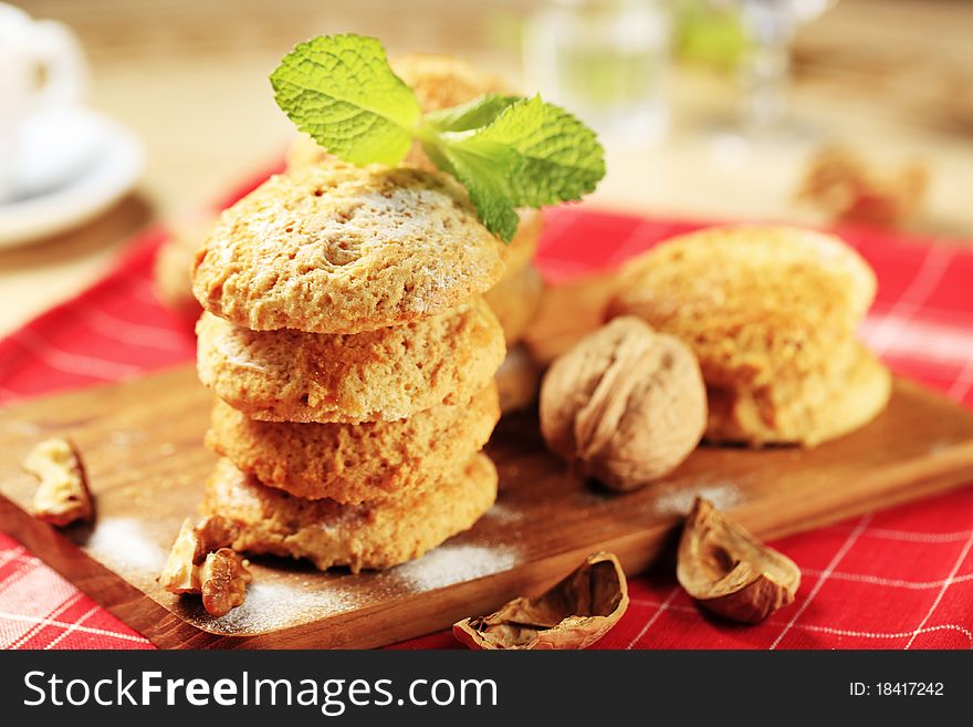 Crispy cookies on a cutting board - closeup