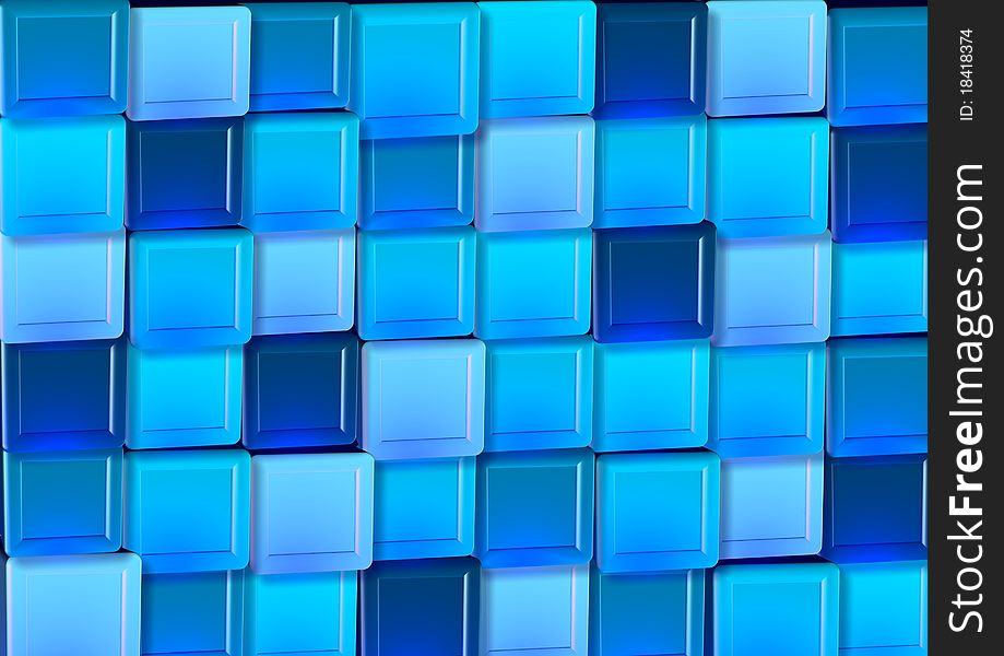 3d background, blue glass cubes