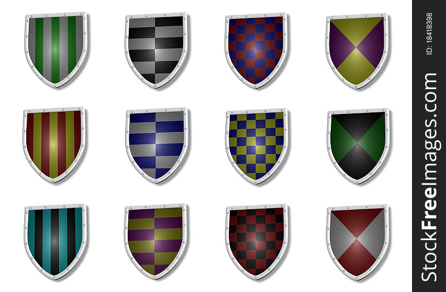 12 vector icons of shields
