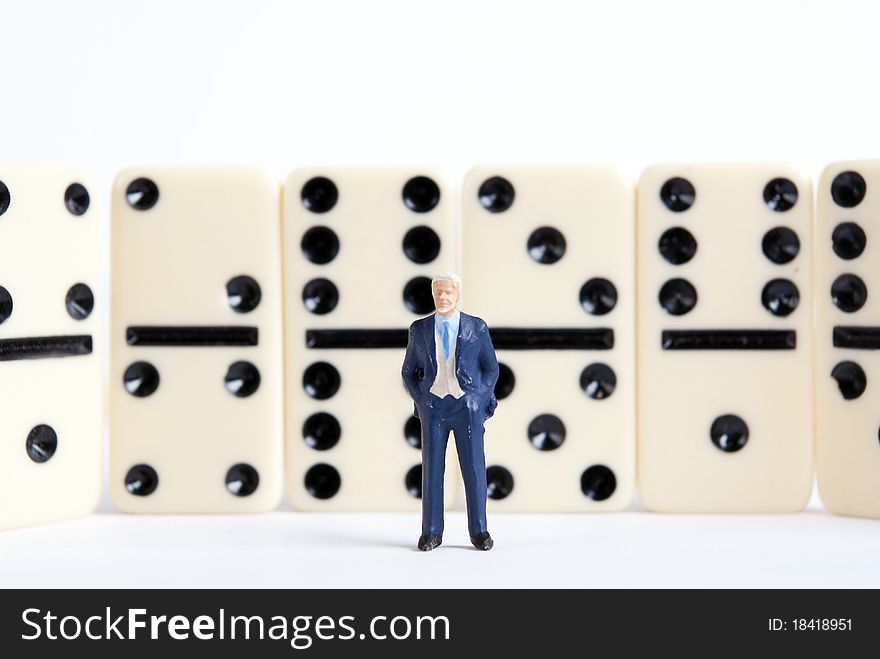 One man on domino cubes