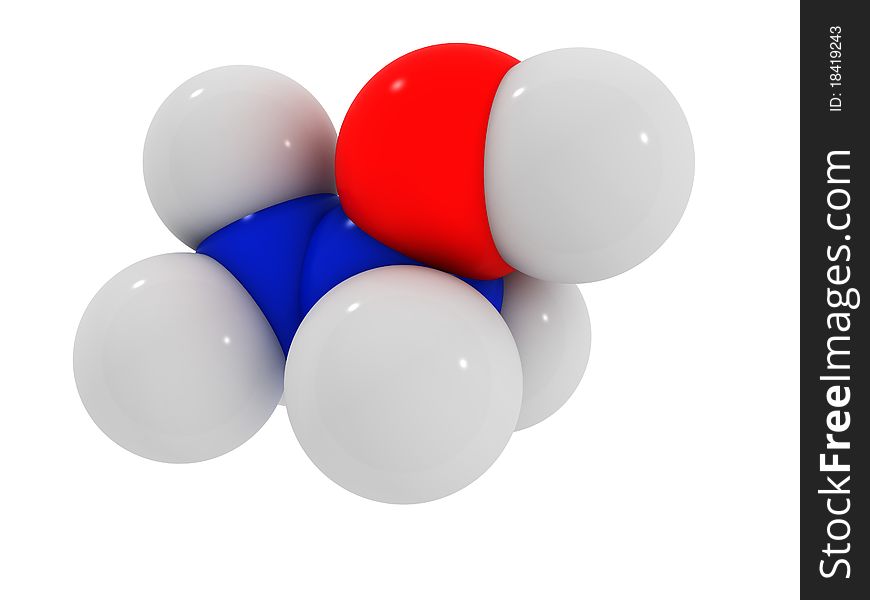 Molecule of ethyl alcohol from the white blue and red balls on white background â„–1. Molecule of ethyl alcohol from the white blue and red balls on white background â„–1