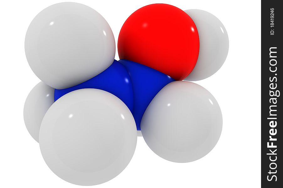Molecule of ethyl alcohol from the white blue and red balls on white background â„–2. Molecule of ethyl alcohol from the white blue and red balls on white background â„–2