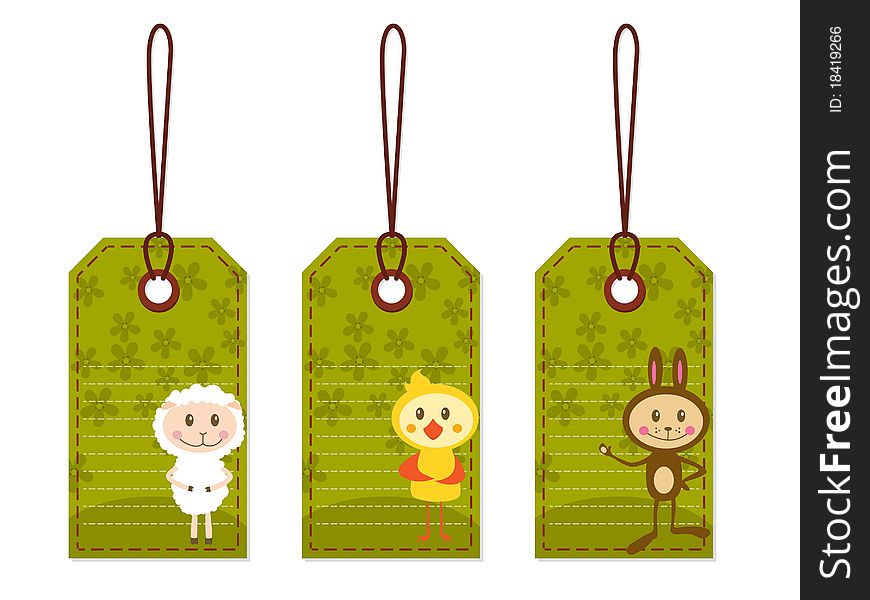 3 Easter tags with chicken, sheep and rabbit