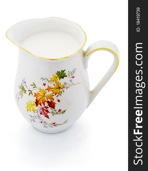White jug of milk isolated on white - lit a soft. White jug of milk isolated on white - lit a soft