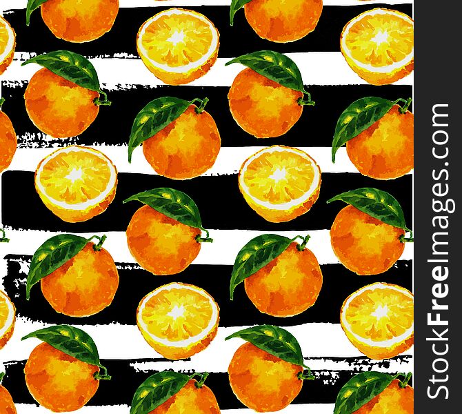 Seamless pattern with  watercolor citrus: lemon, orange, grapefruit