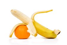 Peeled Banana And Mandarin Orange Stock Images