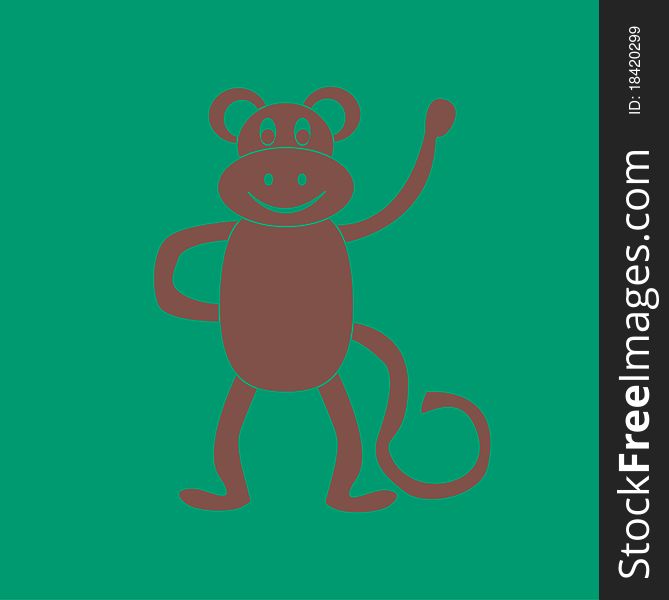 A brown monkey on green background colour. A brown monkey on green background colour