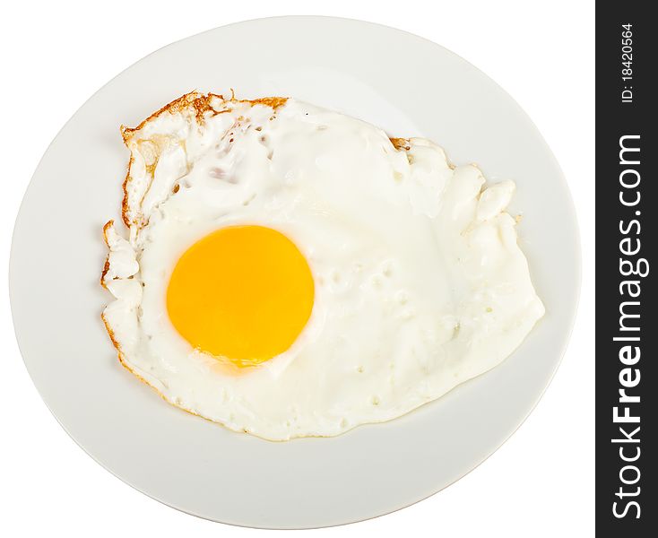 Fried egg in plate isolated on white