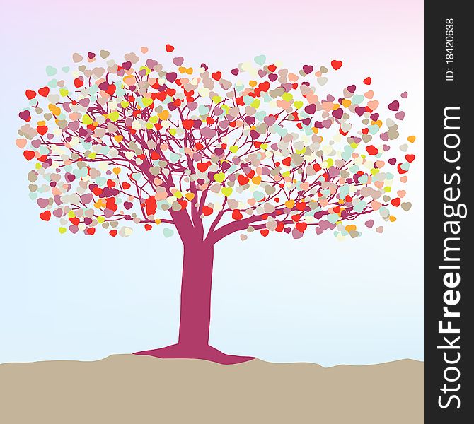 Romantic Tree With Hearts Template Card. EPS 8