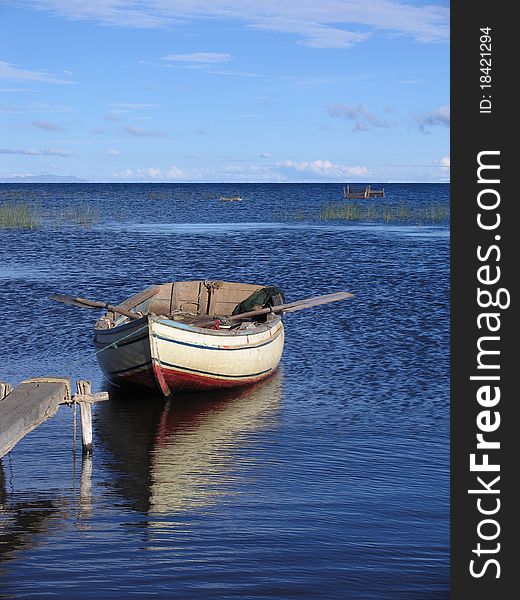 A little boat in Lake Titicaca