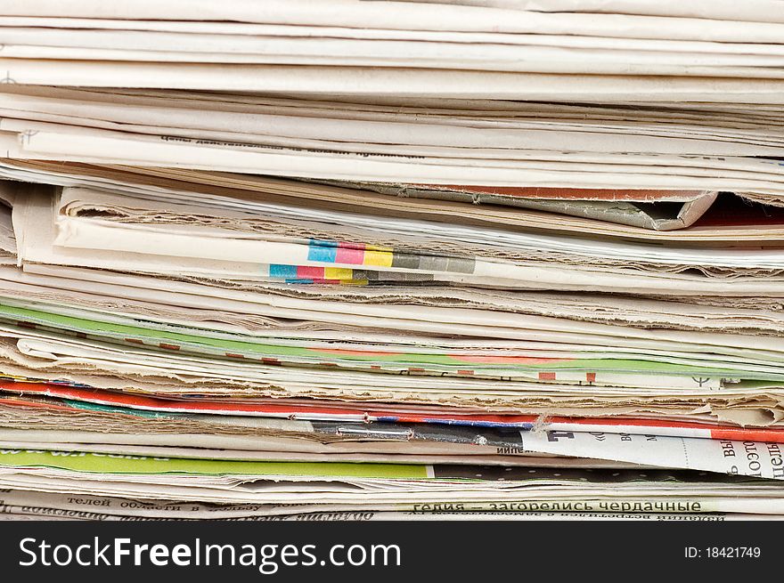 Pile of newspapers close up