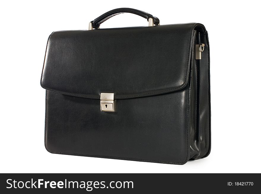 Fashionable leather briefcase on a white background