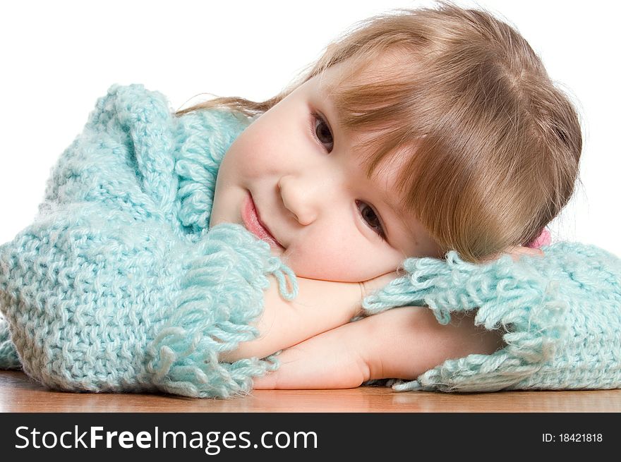 The little girl dreams isolated on white background