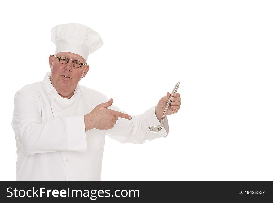 A cook with a soup ladle