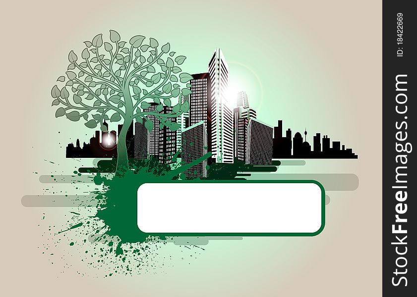 Cityscape with tree and design elements. Cityscape with tree and design elements